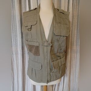 J Peterman Fishing Hunting Military Style Camping Hiking Tan Jacket Vest Large